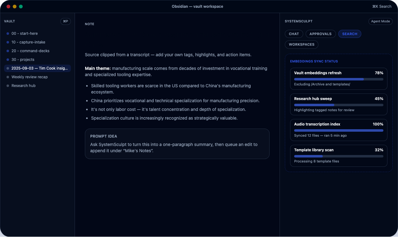 Section drafting with inline source-note links and citation checks